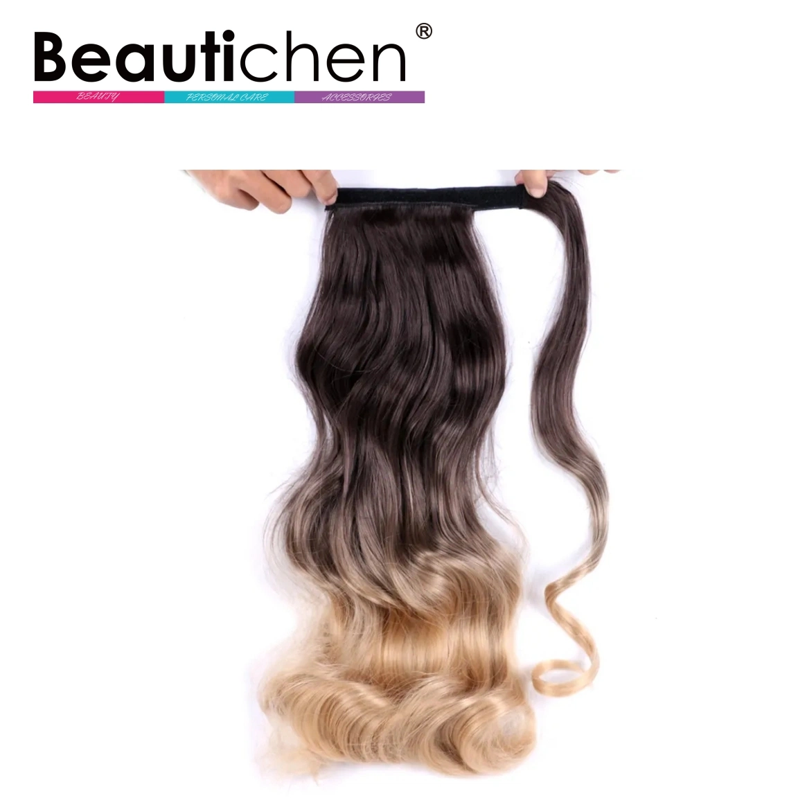 Beautichen barato Venta caliente tejido Cabello ondulado de 17 pulgadas de largo Ponytail Envoltura de la pieza de cabello sintético en el Clip Extensiones de Cabello ondulado Ponytail postizo