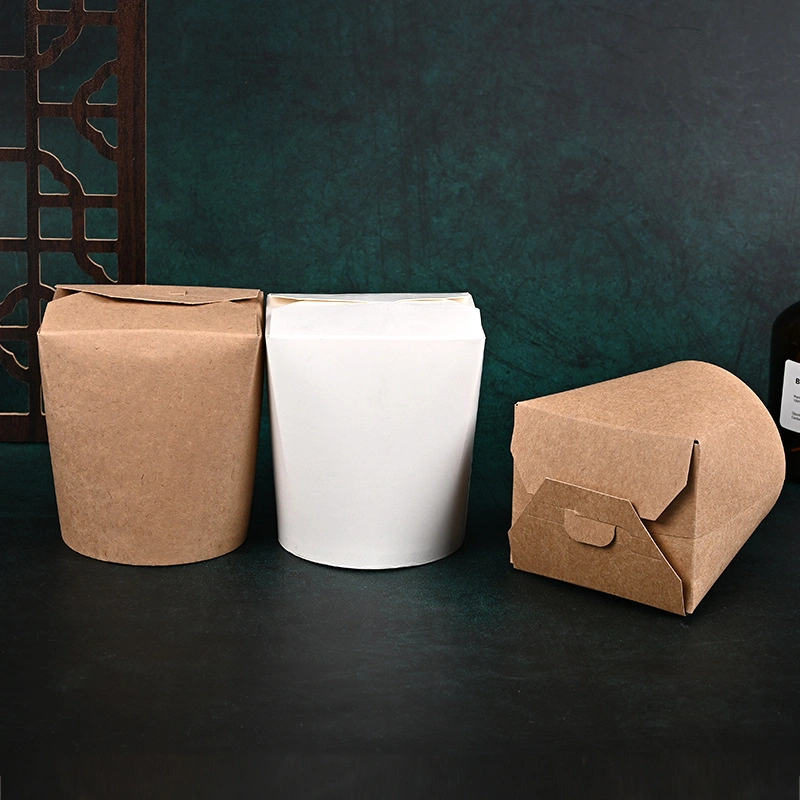 Disposable Round Bottom Noodle Box Takeaway Fast Food Carton Kraft Paper Pasta Western Food Fruit Salad Packing Box