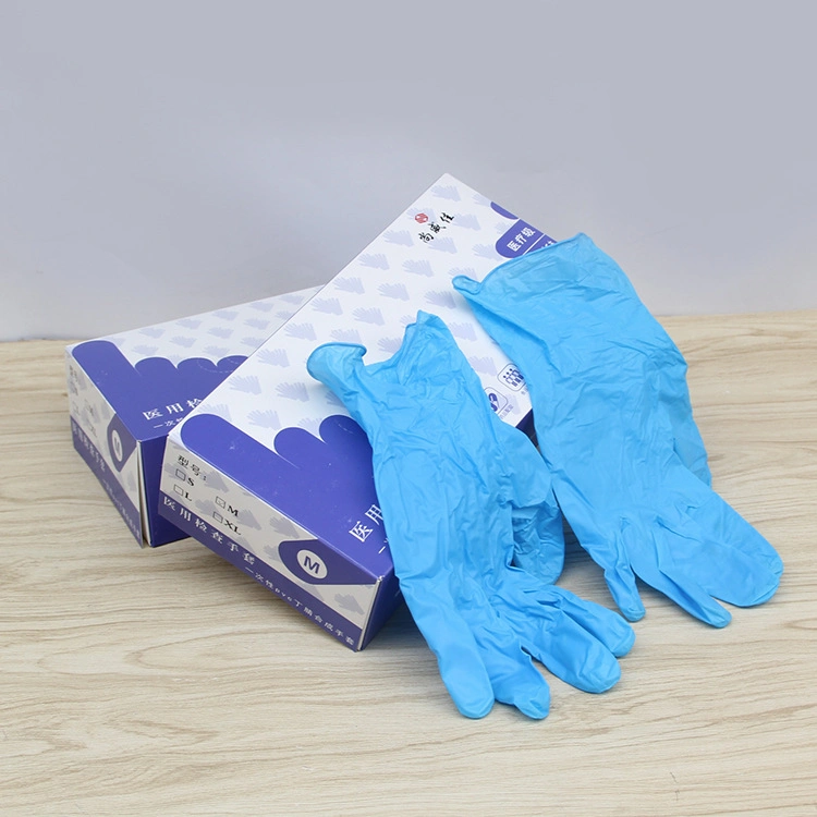 Produit jetable Bleu sans poudre gants épaissis caoutchouc nitrile protection du travail Gant 240 mm (DJ-05)