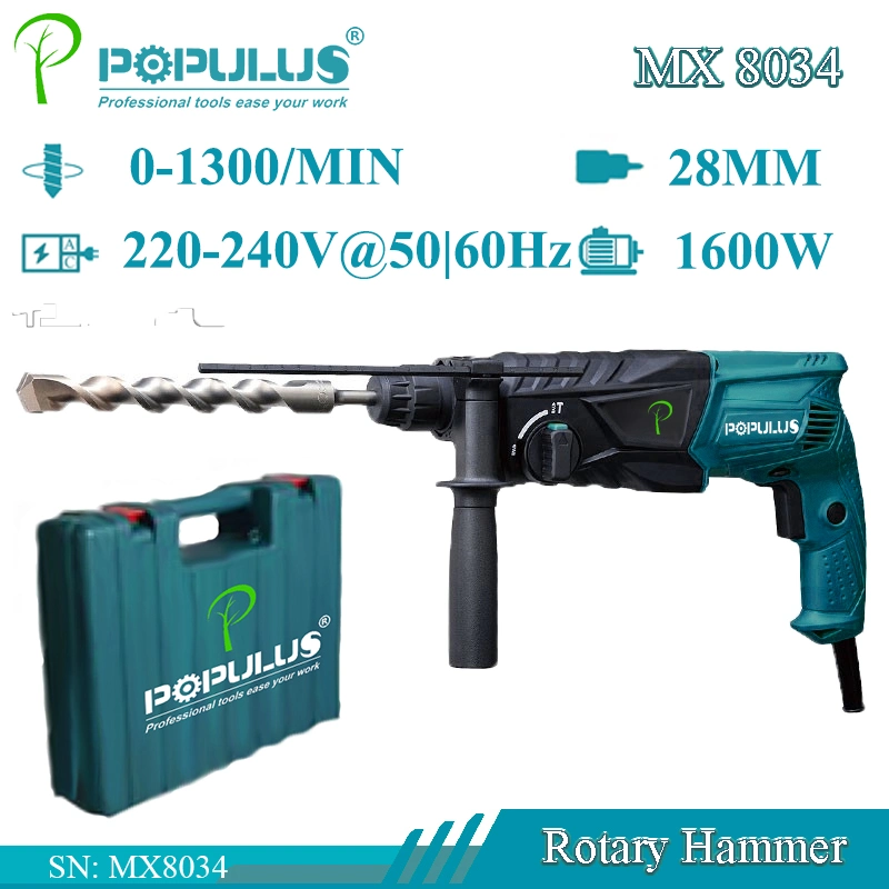 Populus Nova chegada Industrial qualidade martelo rotativo Ferramentas de potência 1600 W / 28 mm Martelo eléctrico para o mercado do Vietname