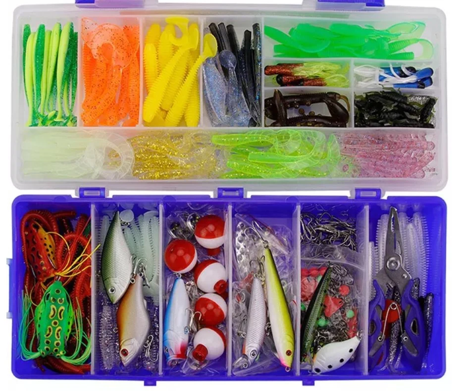 Topconcpt 350PCS Freshwater Fishing Lures Kit Fishing Tackle Box with Tackle Included Frog Lures Fishing Spoons Saltwater Pencil Bait Grasshopper Lures for Bass