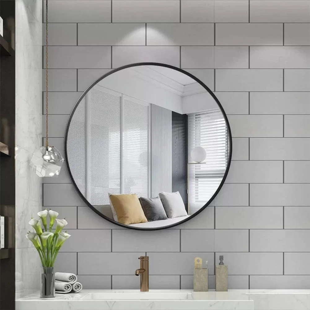 Jinghu Round Wall Mirror Black Metal Frame Iron Frame Bathroom Mirror