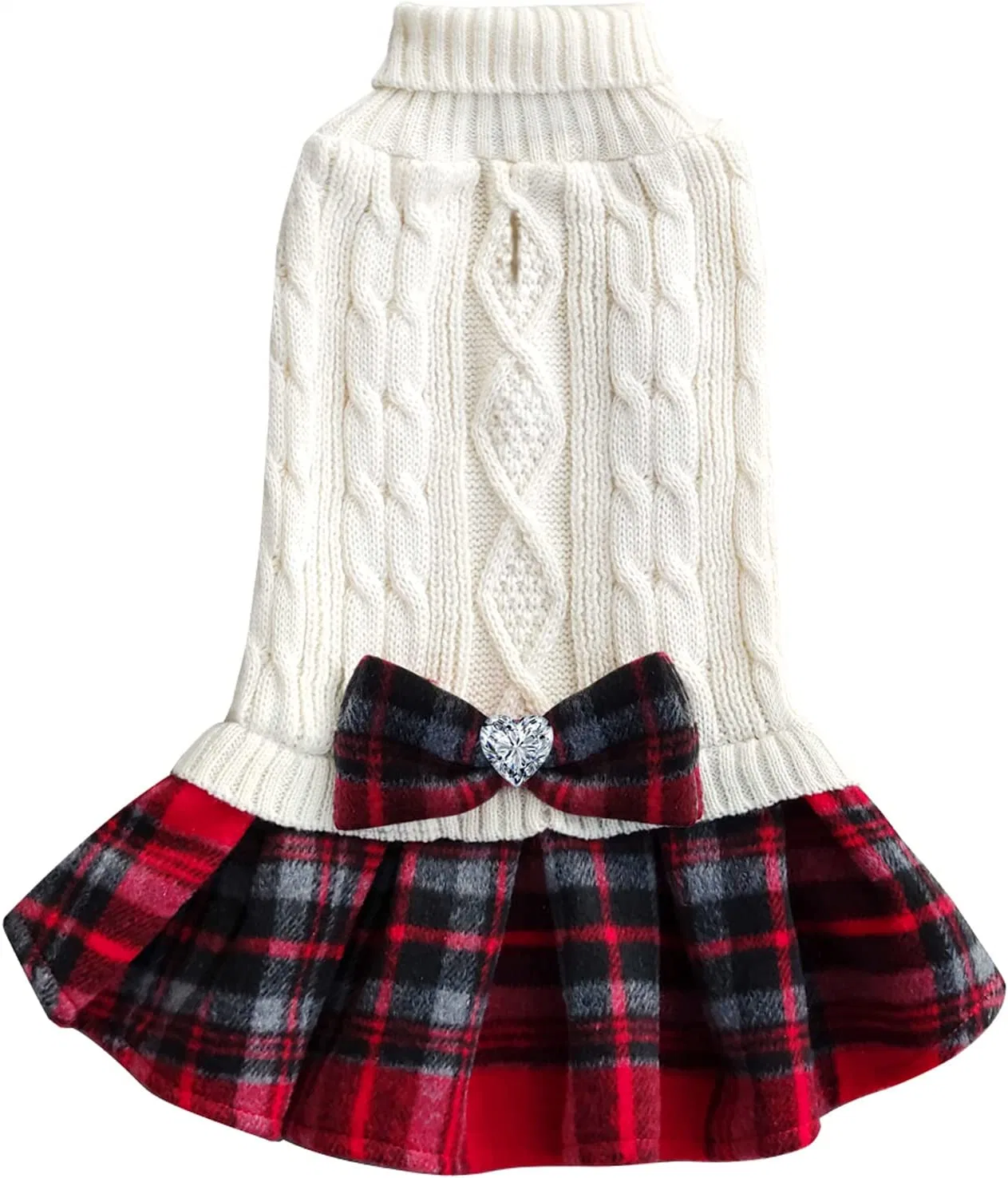 Knitted Pet Clothes Dog Sweater Dog Coat with Plaid Trims