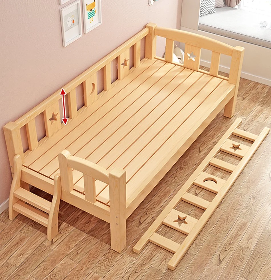 Modern Single Size Children's Bed Bedroom Furniture Wooden Baby's Crib with Barriers Kids Bed