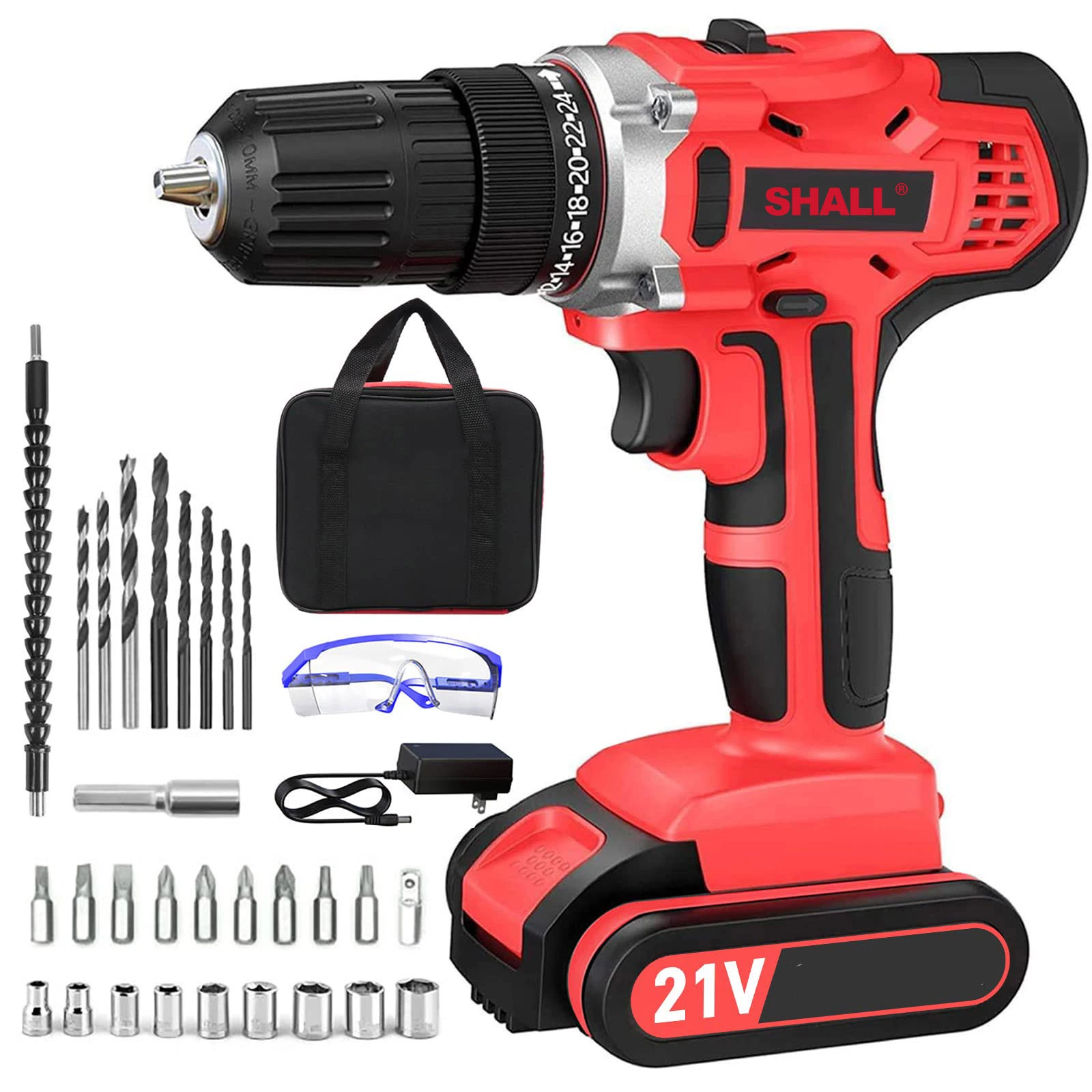 Rechargeable Cordless Hand Drill Double Level with Bits Battery Charger 20V Tools Impact Hammer Drill 24V Universal Combo Kit