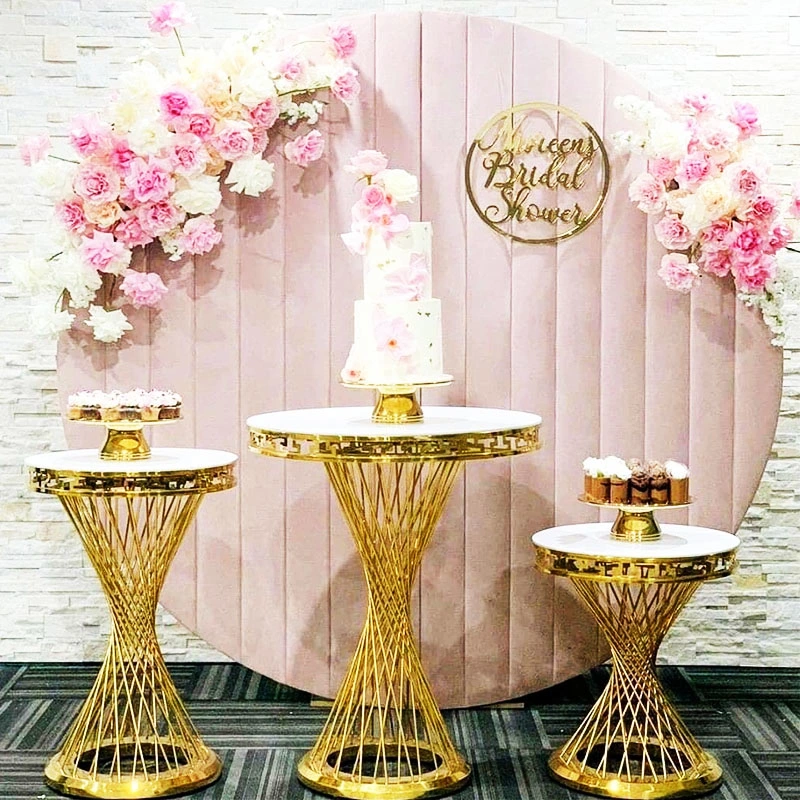 High quality/High cost performance White Round Iron Plinth & Backdrop Wedding Display Stand Set