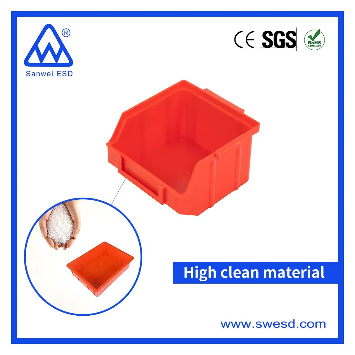 Clean Material Red ESD Permanent Anti-Static Bin