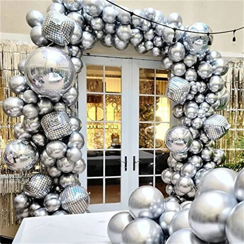 120PCS Metallic Silver 4D Disco Balloon Set Birthday Party Single Night Event Nightclub Decorations Balloons