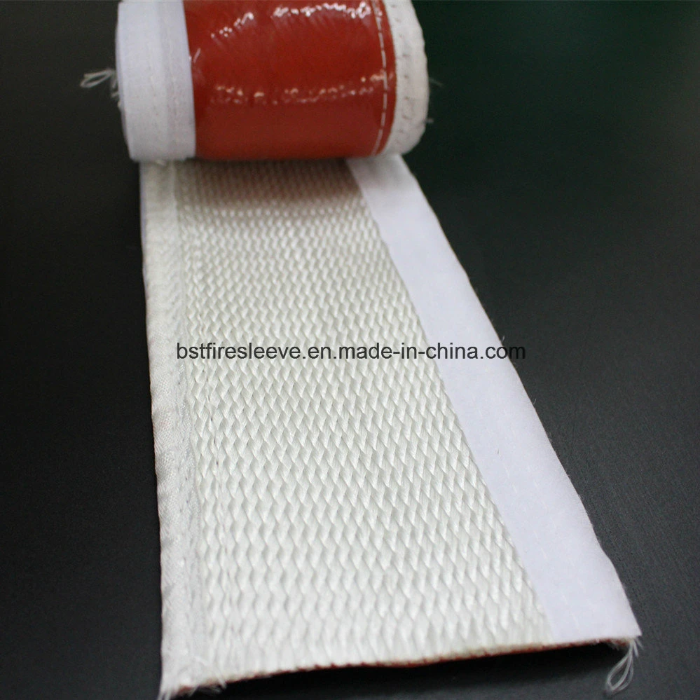 China Manufacturer High Temperature Protector Heat Resistant Vco Silicone Coated Fiberglass Hydraulic Hose Protection Fire Sleeve with Hook & Loop
