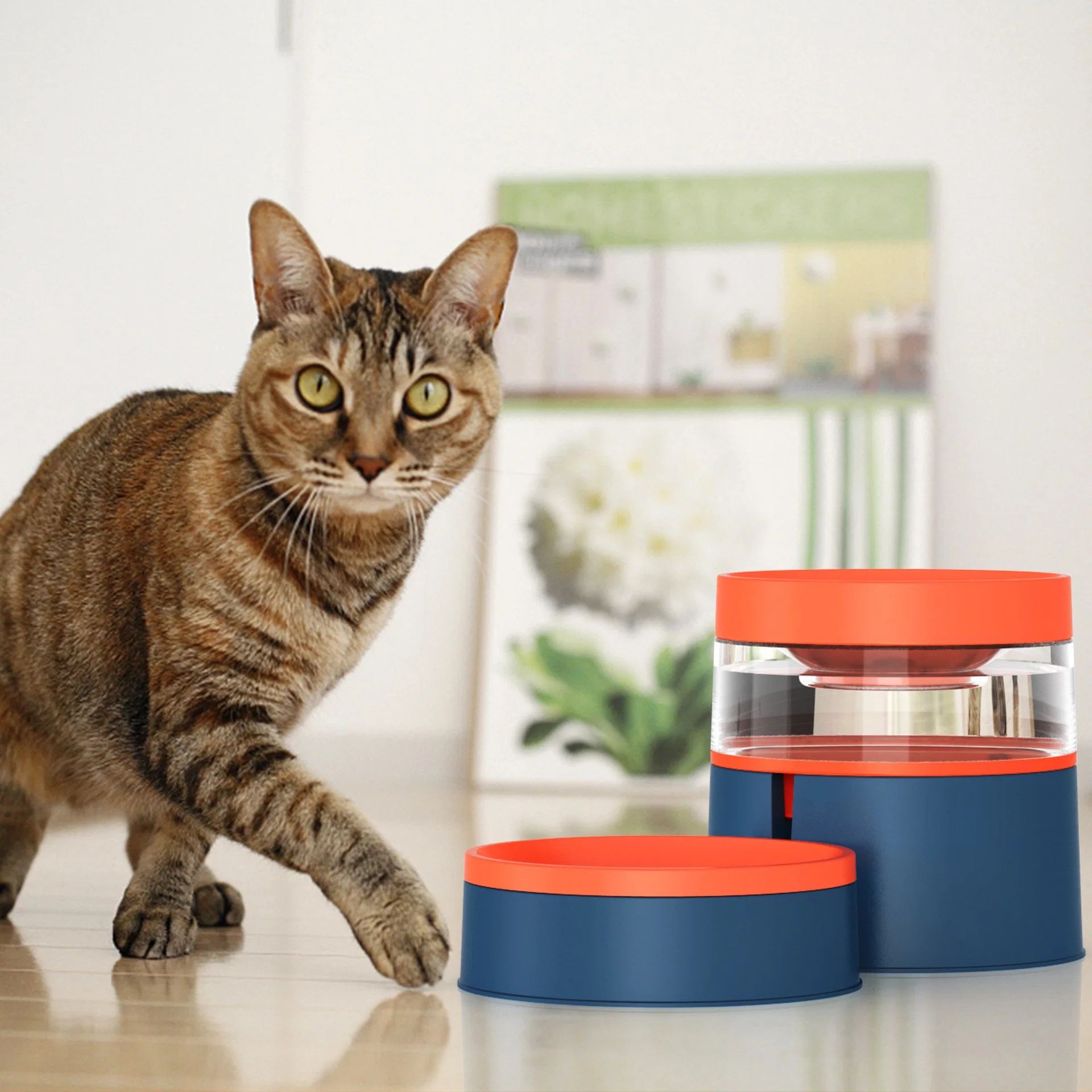 Cross-Border Amazon Cat Supplies New Pet All-in-One Dog Bowl Three-Dimensional Neck Protection Cat Bowl Automatic Drinking Water Feeder