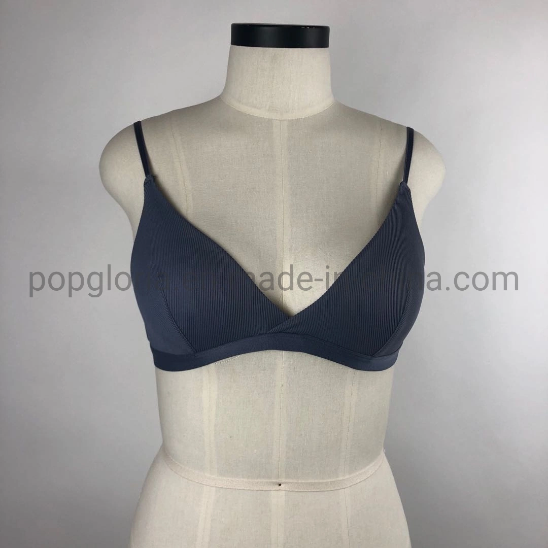 Ladies Bralette Soft Micro Nylon Rib Fabric with Shiny Elastic Comfortable Wireless No Padding