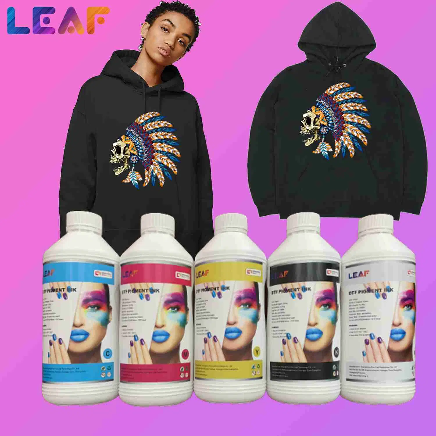 LEAF Direct to Film White Ink CMYK Plastisol PIgment Digital Heat Transfer Printing DTF Ink For Epson Printers