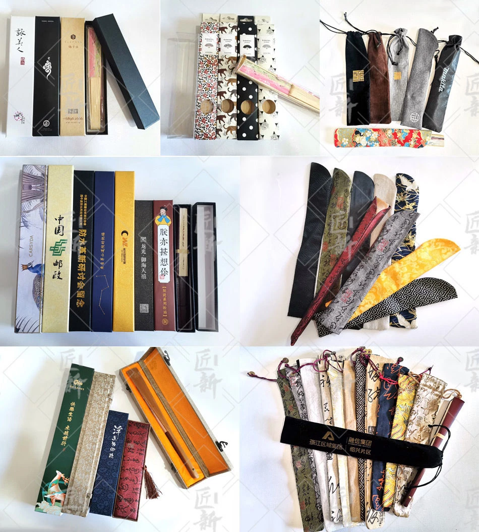 Hot Seller Customised Wooden Folding Bamboo Paper Hand Fan with Bag