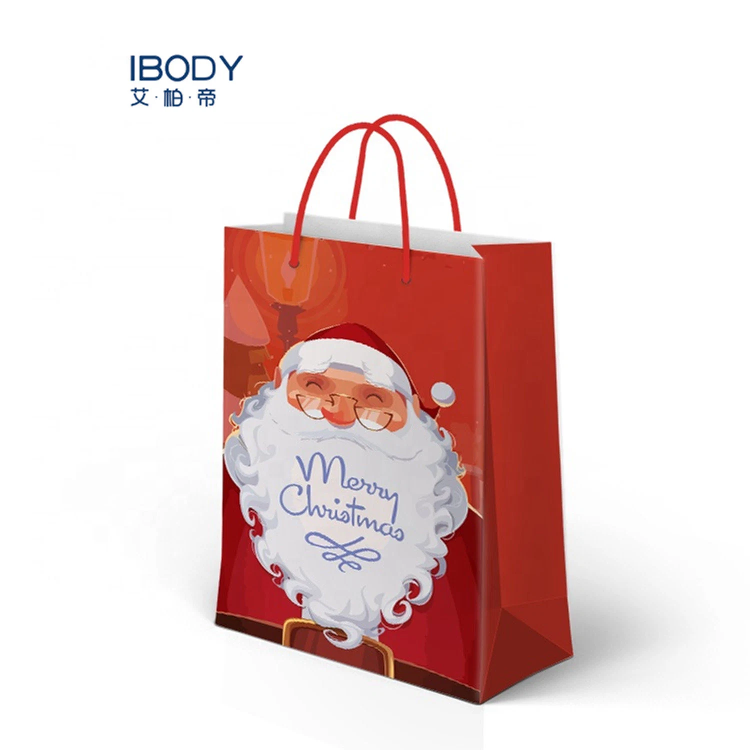 Printed Paper Shopping Bag White Merry Christmas Kraft Paper Gift Packaging Bags with Handle