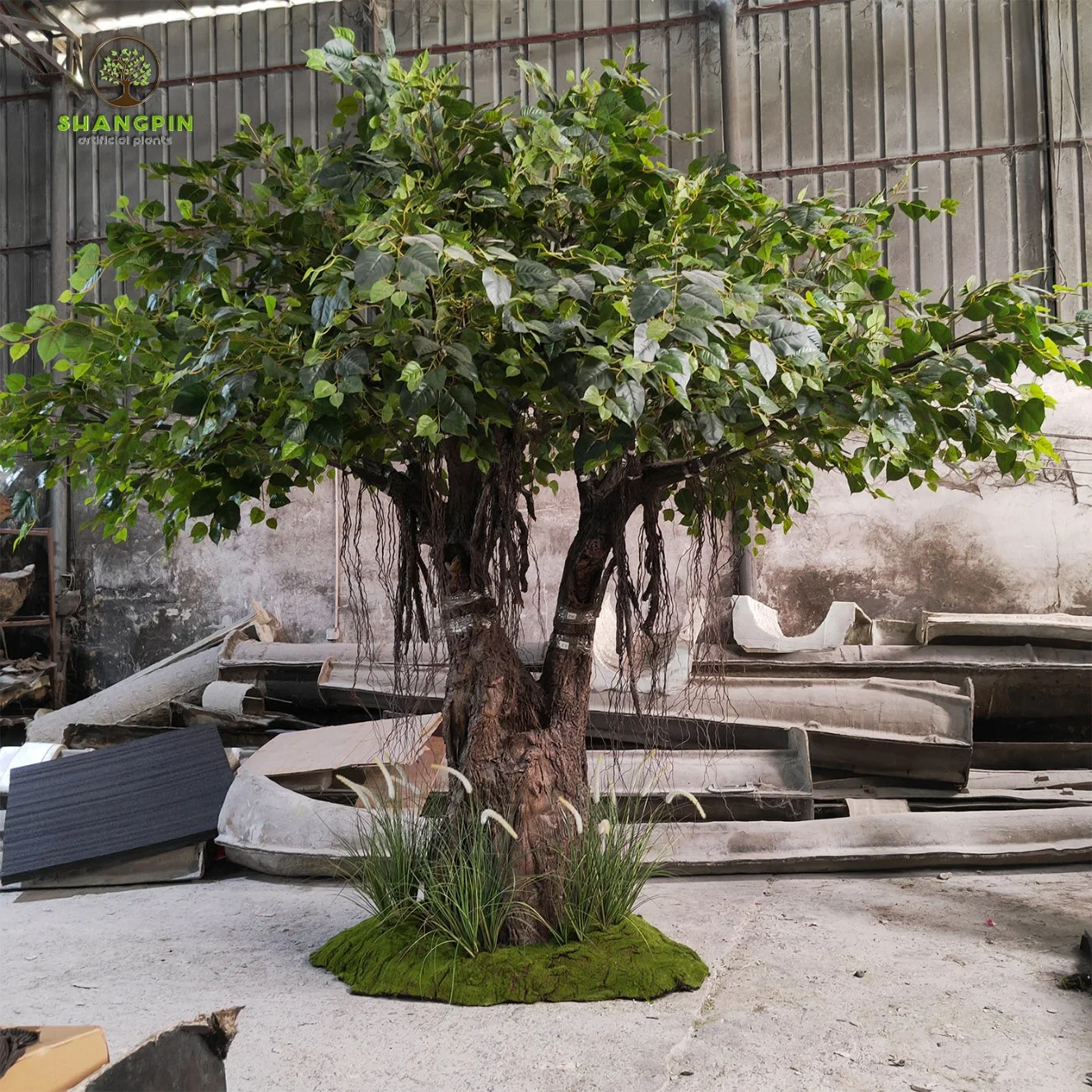 Gran Fake 360grados Artificial árbol verde Ficus Religiosa de los árboles para el evento, la construcción y decoración de tiendas