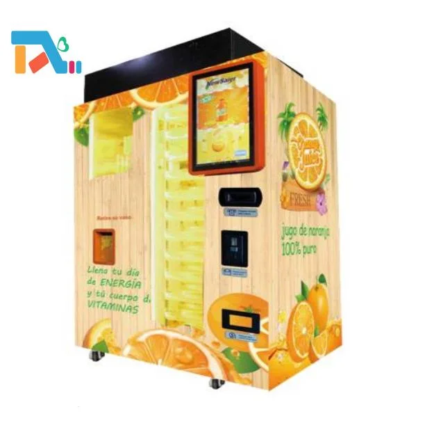 Jus de fruit frais machine distributrice avec paiement en espèces dans le centre commercial pour la vente