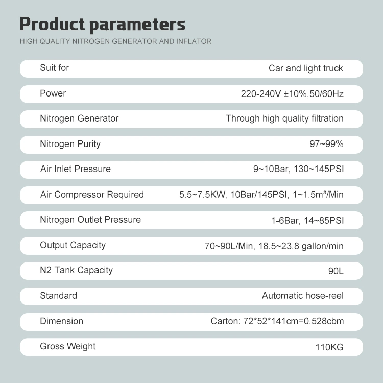 Hot Sale Nitrogen Generator and Tire Inflator for 4s Station/ Nitrogen Generator for Tires Inflation 99% Purity for Light Truck and Car