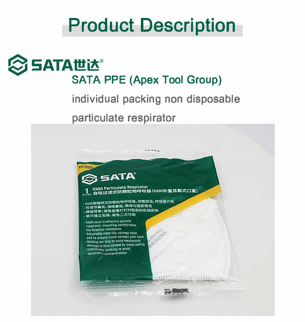 SATA PPE (Grupo de herramientas Apex) Mascarilla desechable para filtro de polvo Hf0101 cómoda máscara blanca