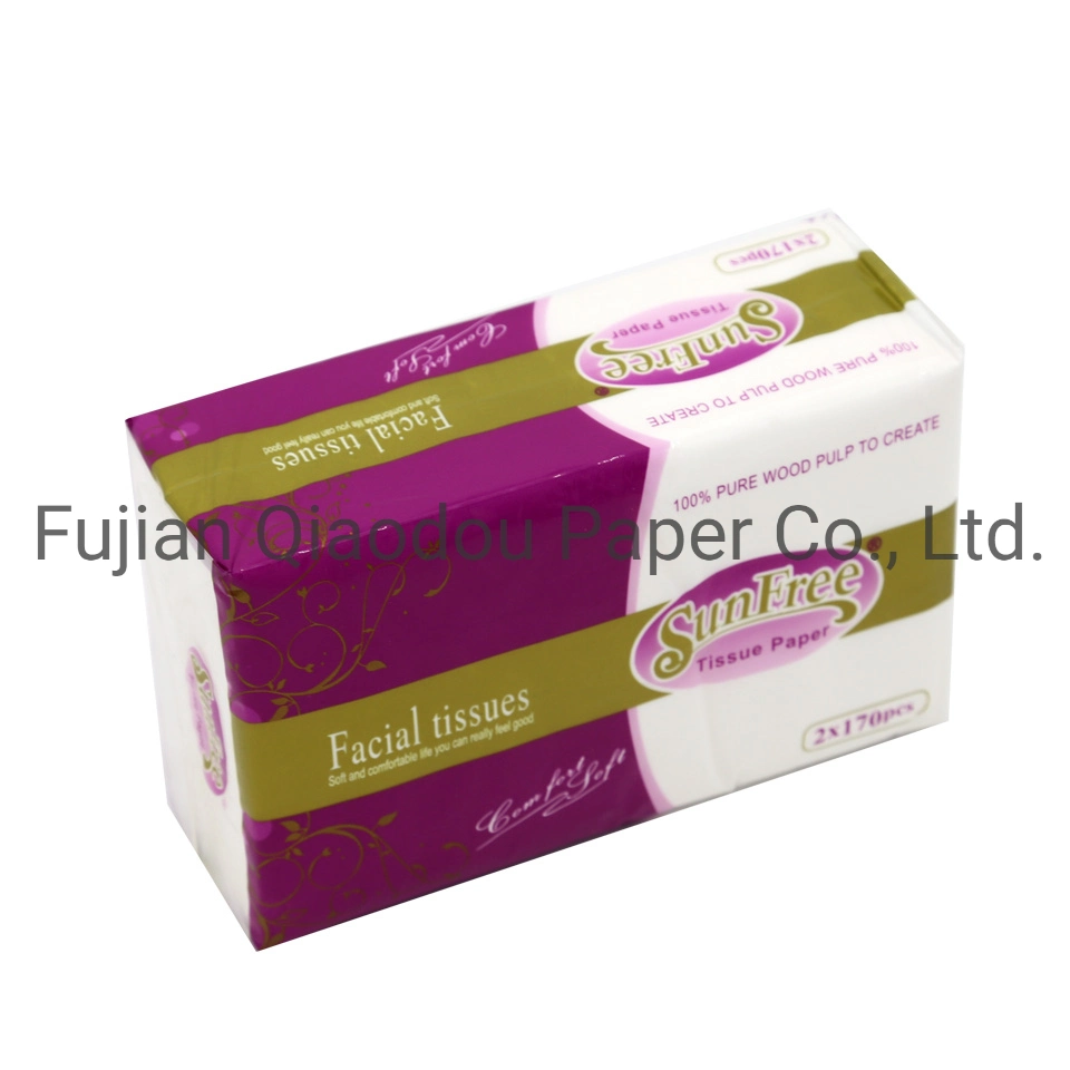 Venda por grosso de papel higiénico de uso diário Qiaodou papel tecido Facial 2 ply 170 Folhas celulose virgem