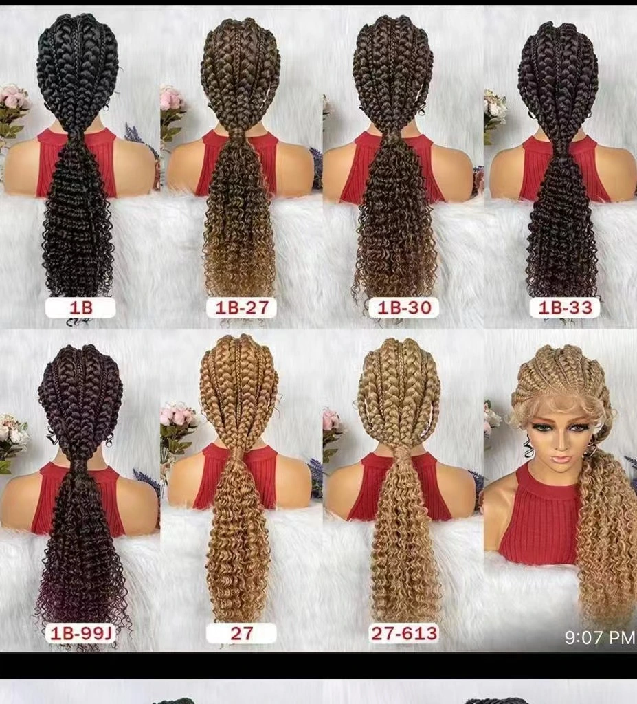 Fornecedores de pêlos sintéticos Glueless Grosso Caixa formados por Africanos Entrelaçando Hair Peruca Full Lace Frente Cabeleiras trançada para mulheres negras