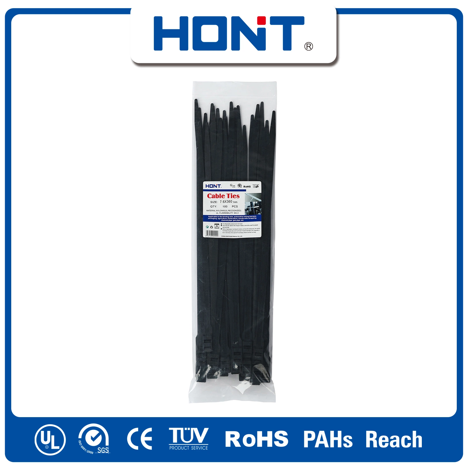 Nylon 66 ISO Approved Hont Plastic Bag + Sticker Exporting Carton/Tray Tie Bandex Cable Accessories