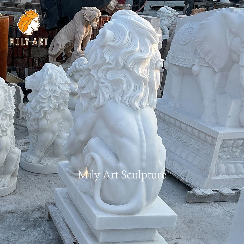 Escultura de mármol de León Occidental Estatua de León de mármol Blanco para decoración