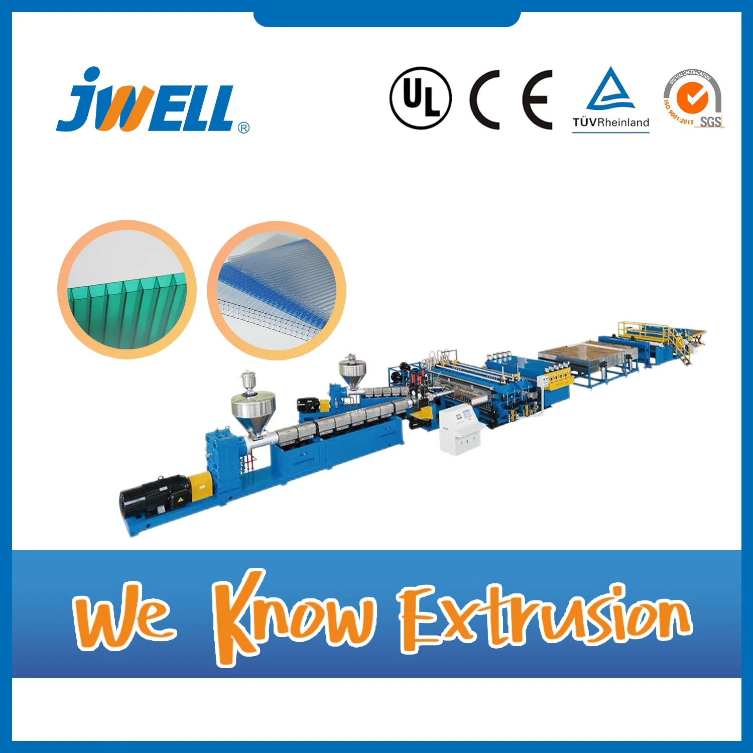 Jwell Packing Case Clapboard Plastic PC PP PE Plastic Hollow Cross Section Extrusion Machinery