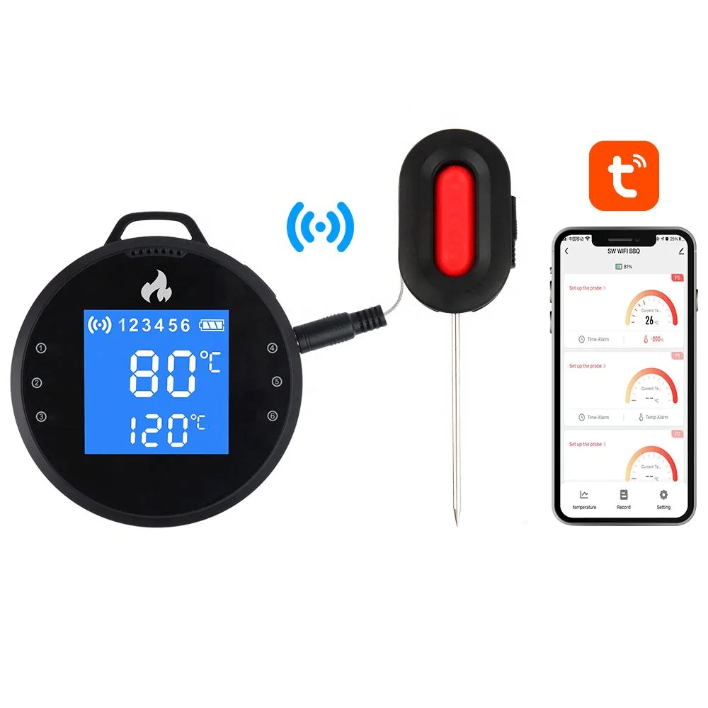 WiFi Wireless Barbecue Meat Thermometer with Six Probes