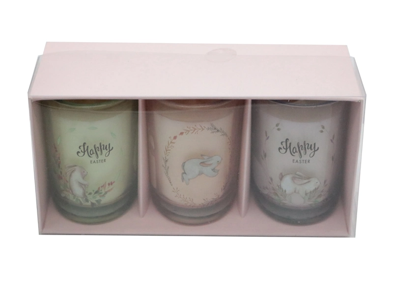 Esater Festival Set of 4 Glass Candles Gift Set with Silkscreen in Gift Box for Home Decor