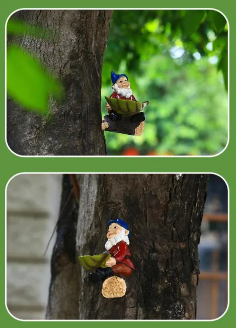 Wholesale/Supplier Hot Sale Poly Resin Gnome Hanging Tree Bird Feeder Outdoor Landscape Garden Holiday Decoration Yard Decoration