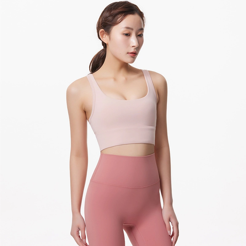 Spring New Yoga Brassière sans manches fronces sous-vêtements de sport réglables pour Femme Vêtements de fitness Nude large