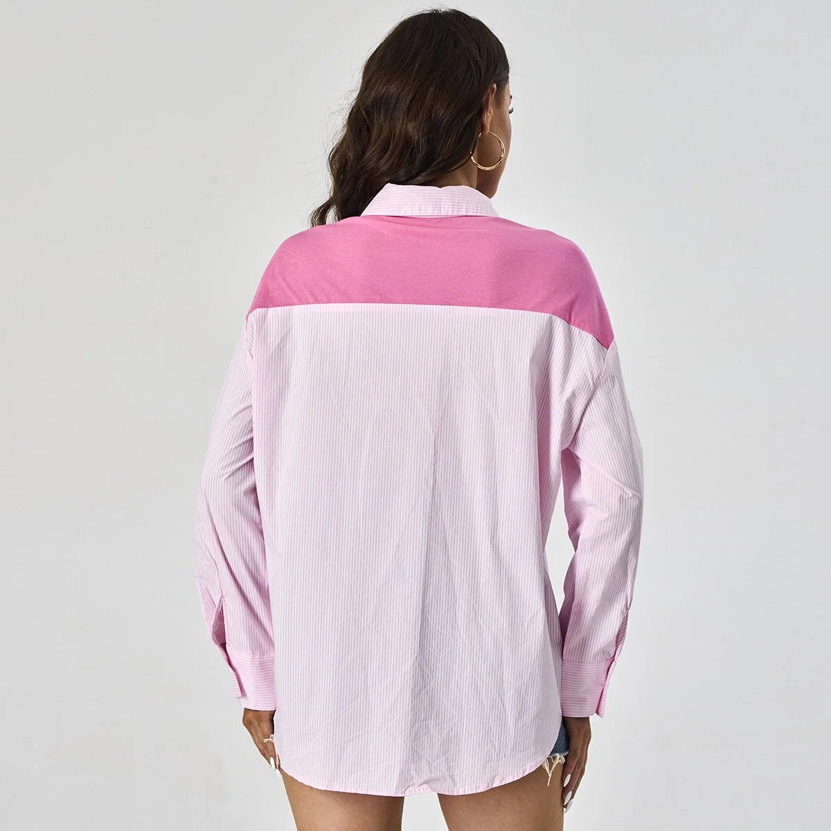 Custom Casual Scarf Design Collar Down Pocket Patch Female Top Long Sleeve Women Shirts