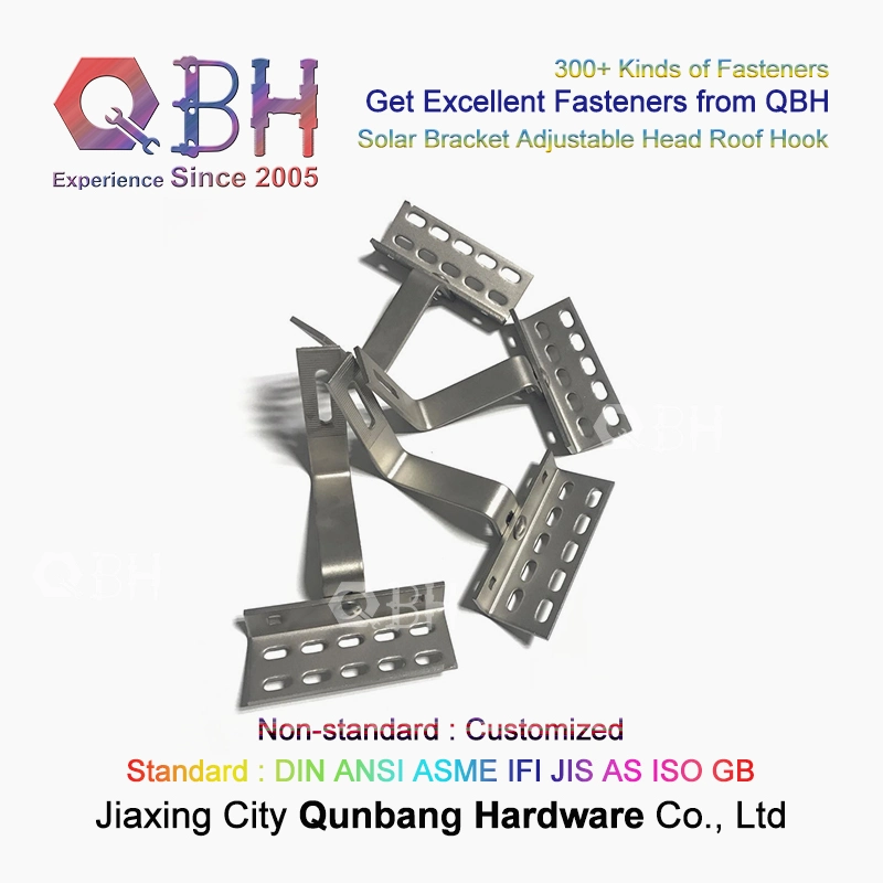 Qbh Customized Civil Commercial Industrial Use Solar Power Energy PV Photovoltaic Panel Tile Roof Stamping Hook for PV Mounting System Hardware