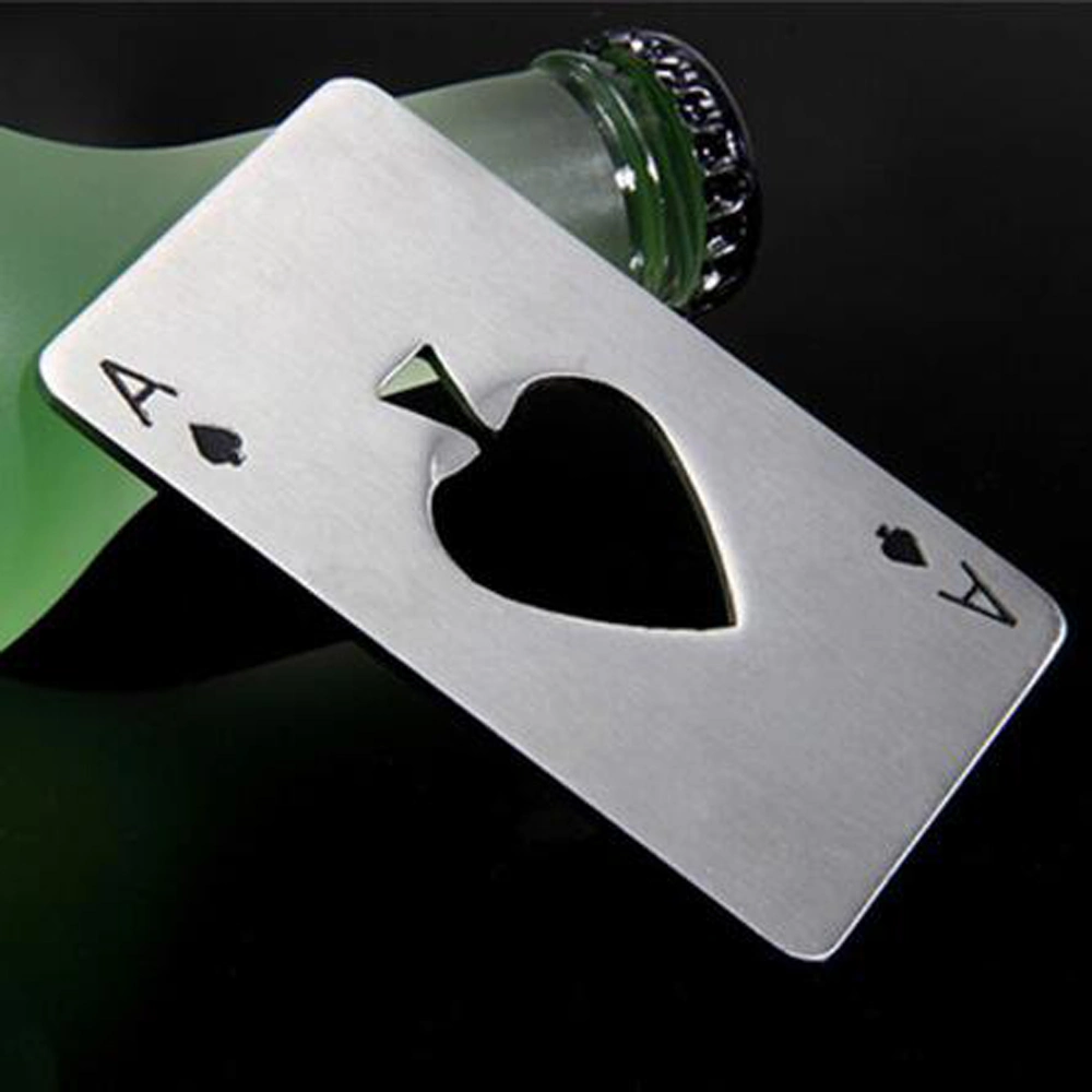 Abrelatas de botella en forma de poker de acero inoxidable de tamaño tarjeta de crédito Abrebotellas