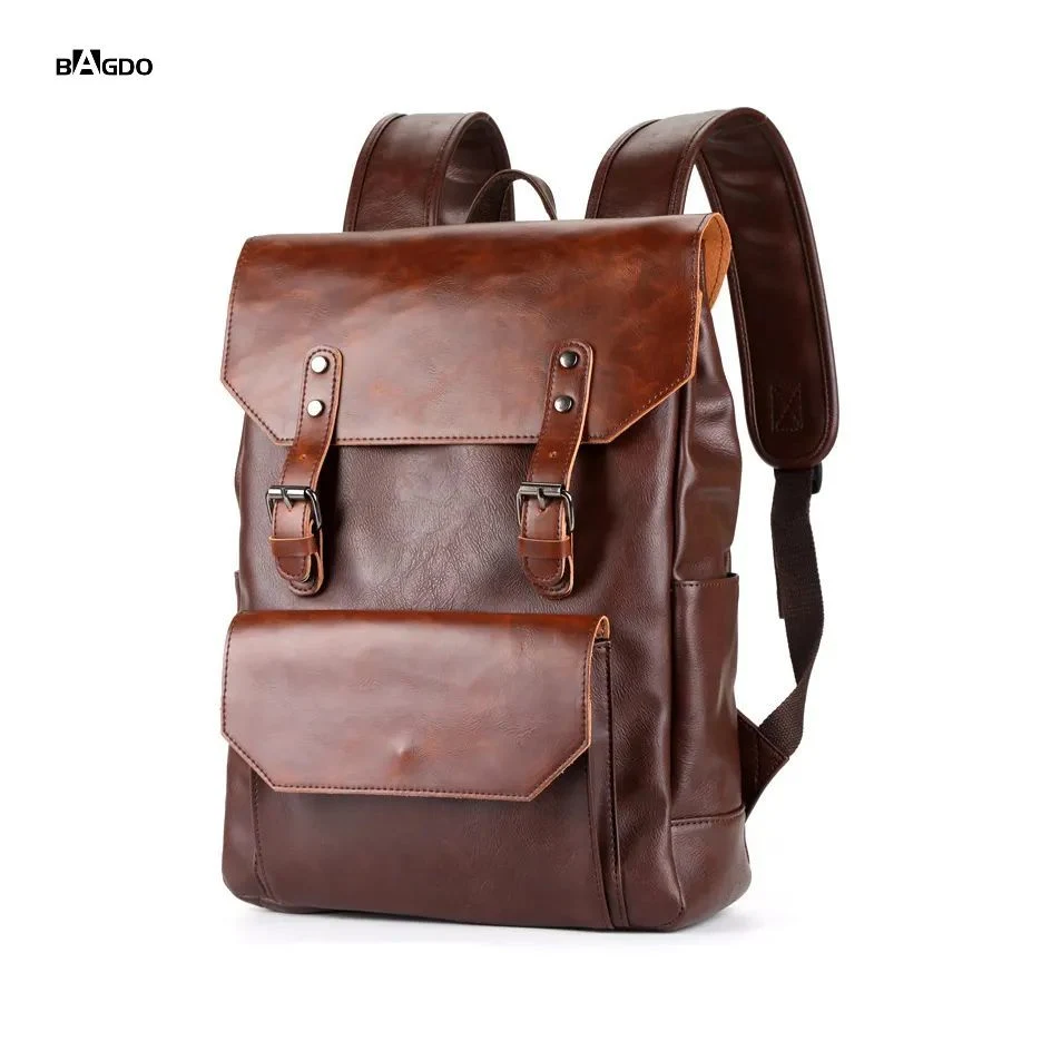 Good Quality Vintage Mens Vegan PU Backpack Synthetic Leather Laptop Rucksack