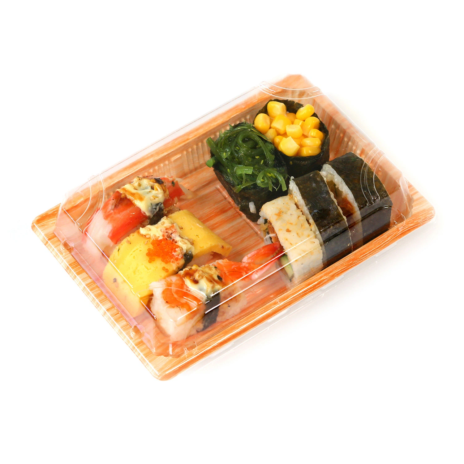 Caixa de embalagem para viagem de comida para viagem, embalagem personalizada descartável de plástico para entrega de sushi.