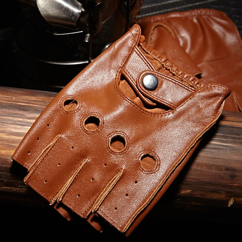 Unlined Men Deerskin Fingerless Gloves Half Finger Leather Driving Cycling Riding Ci11353