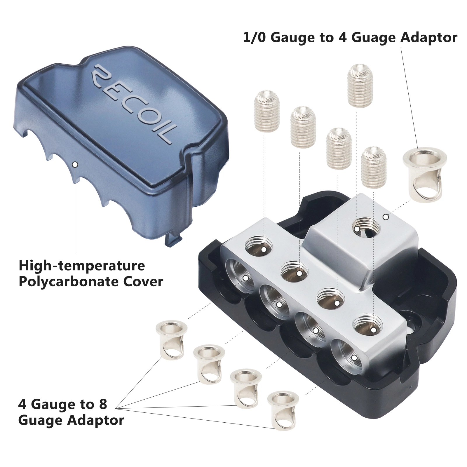 Edge dB14 4 Way Power Distribution Block, 1 X 0/2/4 Gauge in / 4 X 4/8 Gauge out Power Distribution Ground Distributor Block for Car Audio Amplifier Splitter