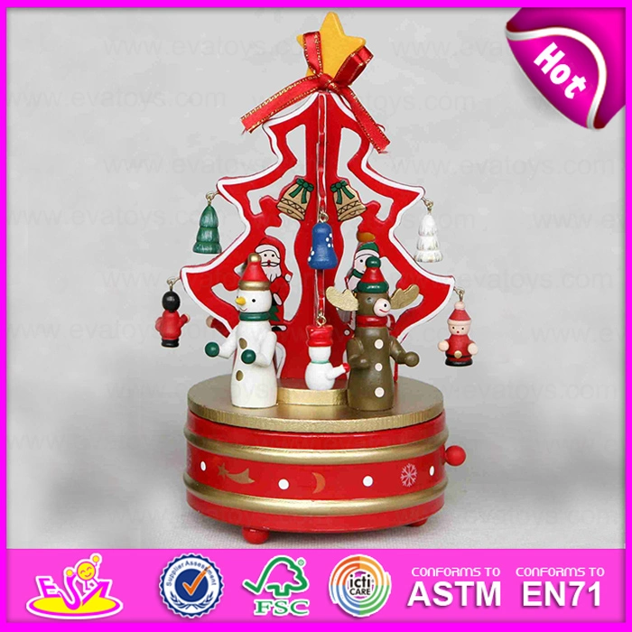 2015 La madera de árbol de Navidad Mini caja de música para niños, coloridos de madera del árbol de Navidad Caja de música, la mejor música de juguete para Navidad W07B008b