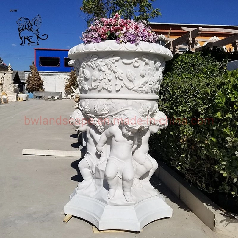 Сад Blve оформление стороны вырезанными из камня сеялка Urn Pots белого мрамора по оказанию чрезвычайной помощи цветочные горшки