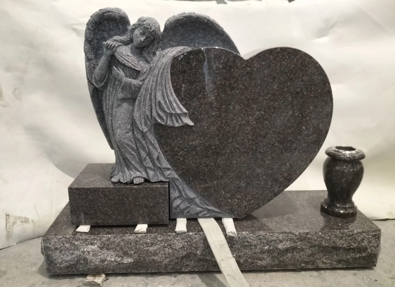 Tombstone Grey/Black Granite Heart Shape with / Without Angel
