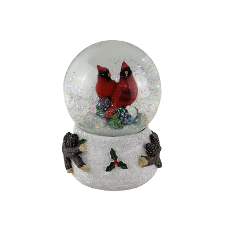 Comercio al por mayor de regalos Regalos de Navidad bola de nieve de los animales pájaro rojo cardenal resina Snow Globe