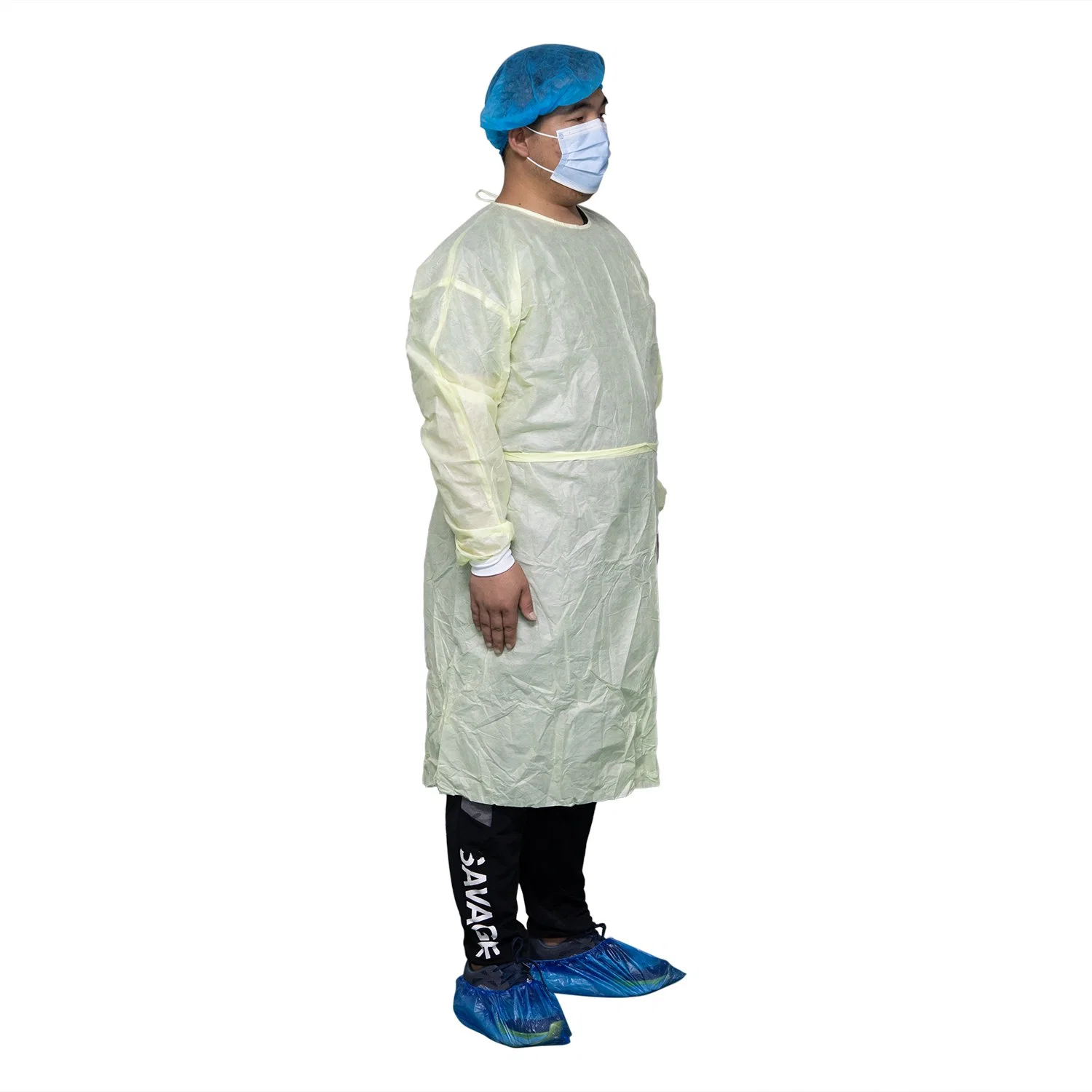 Einweg-OP-Schutzkleid SMS Medizinische Isolation Gown einteilige Schutz Kleid mit Kapuze