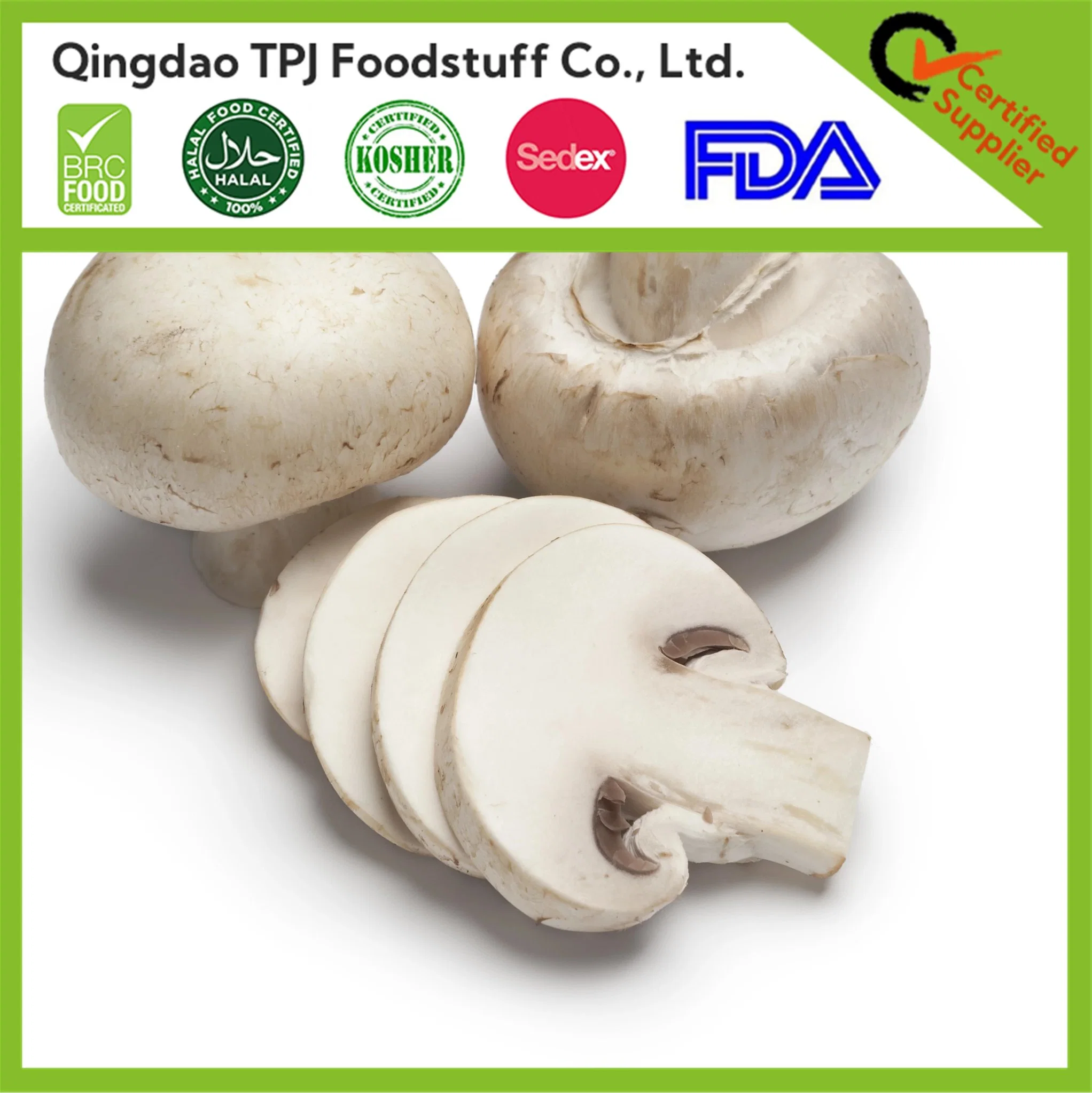 High Quality Good Price Frozen Mushroom IQF Champignons Specification: Slices 20-60mm/20-65mm