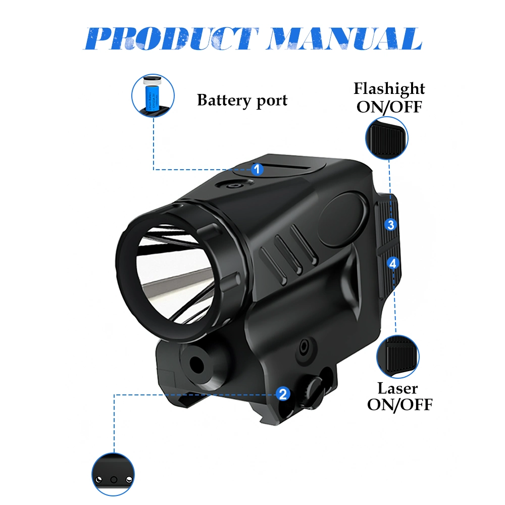 Built in Rechargeable Battery Tactical LED Flashlight with Hunting Blue Laser Sight Combo for Gun