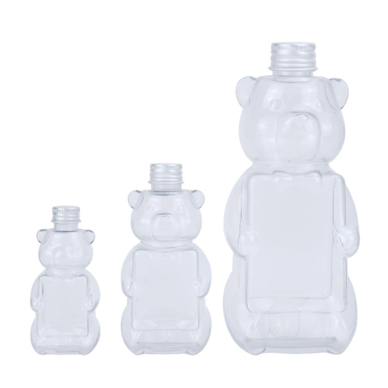 Hot Sale Customized Plastic Cute Bear Shaped Water Bottles Juice Container with Lid