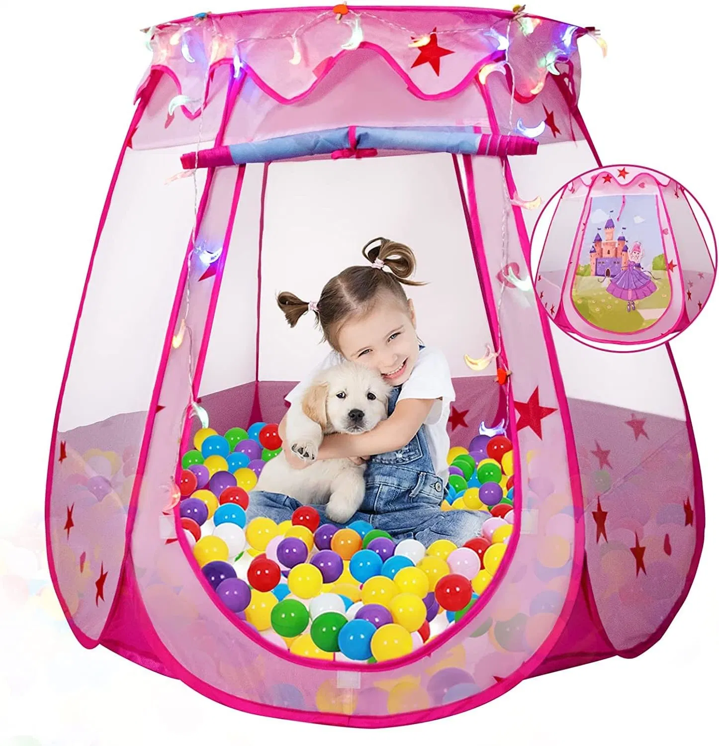 Kinder Pop Up Zelt mit Star Light und Clip, Mädchen rosa Prinzessin Indoor &amp; Outdoor Play Zelt klein