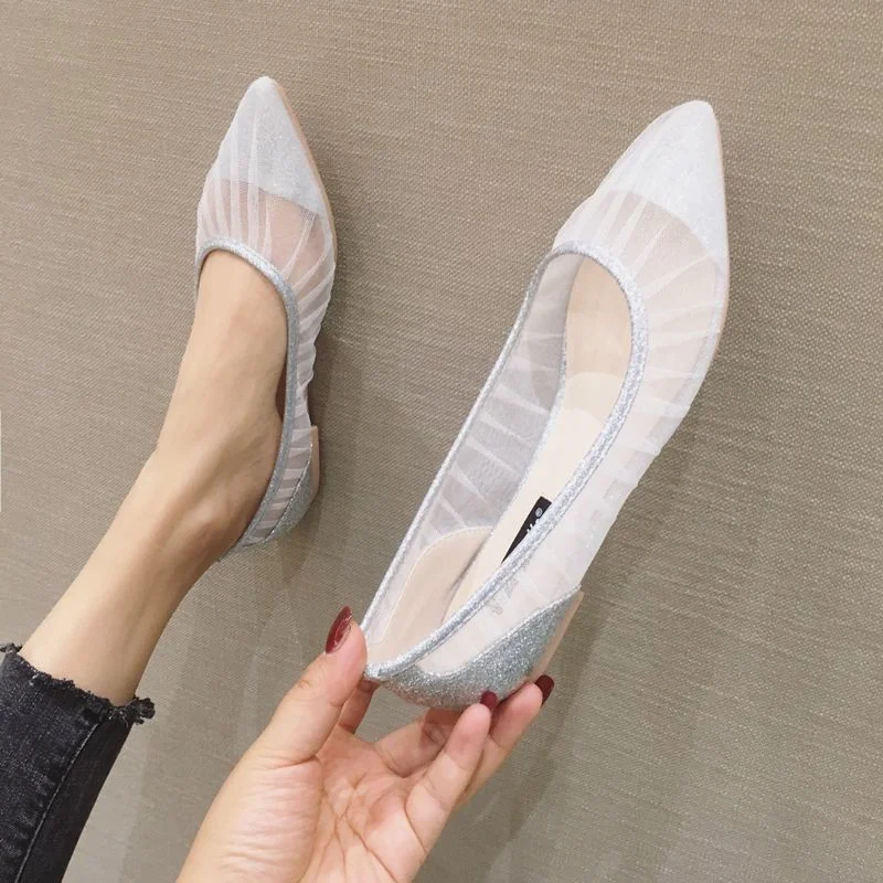 Custom New Arrival Ladies Casual Flats Female Shoes Pointed Toe Breathable Mesh Genuine Leather Fashion Ballerina Flat Shoes for Women