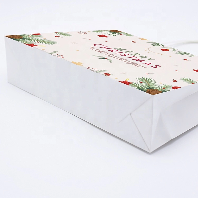 Custom White Christmas Gift Paper Bag with Twisted Handle for Christmas