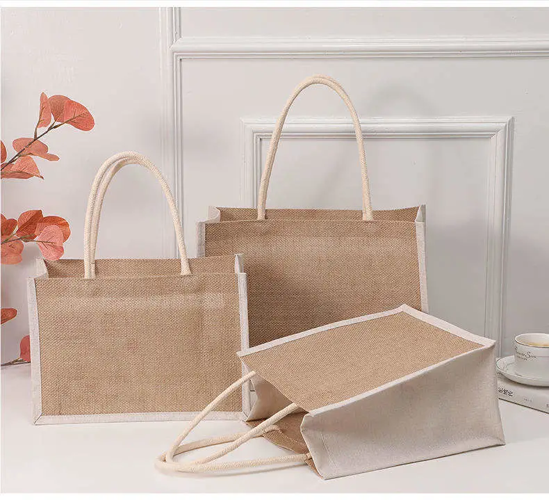 Fashion Shopping Bag Eco Laminating Jute Tote Bag Printable Logo